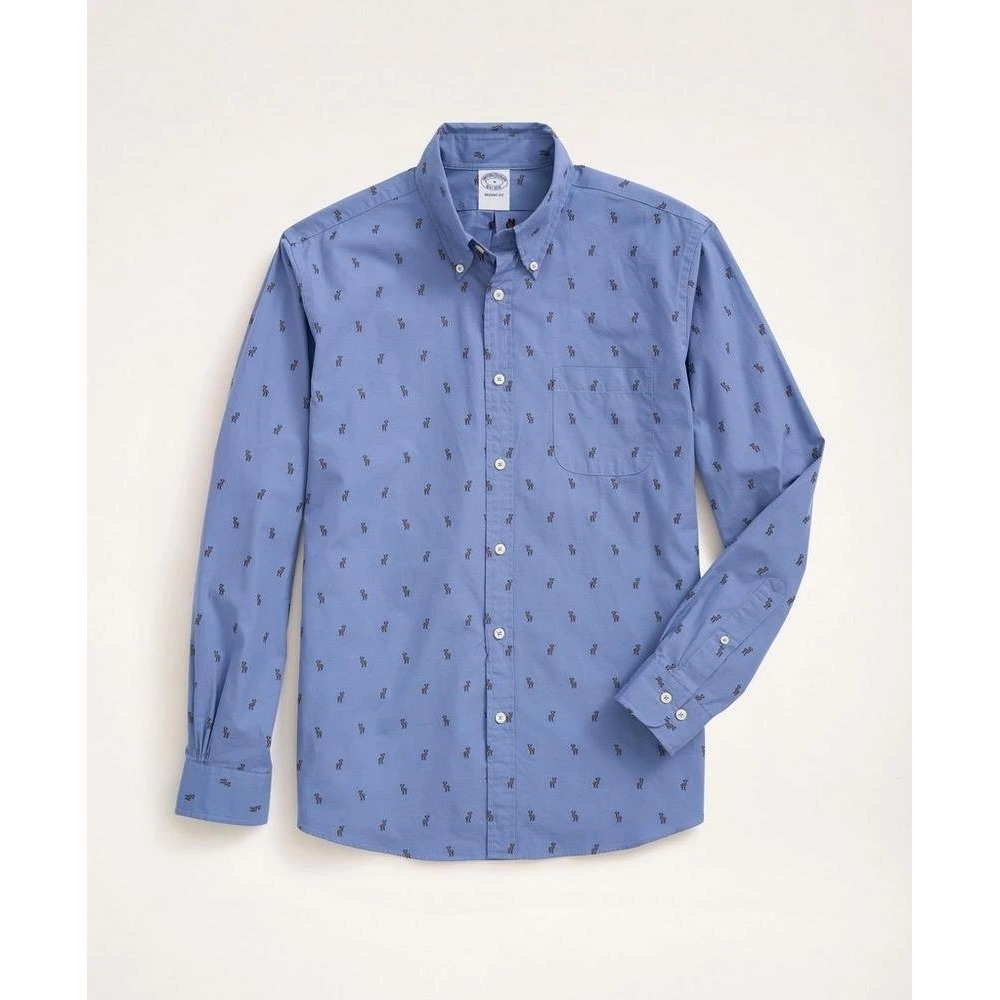 Brooks Brothers‎ Men XL Regent Fit Blue Embroidered Deer Stag Moose Button Shirt